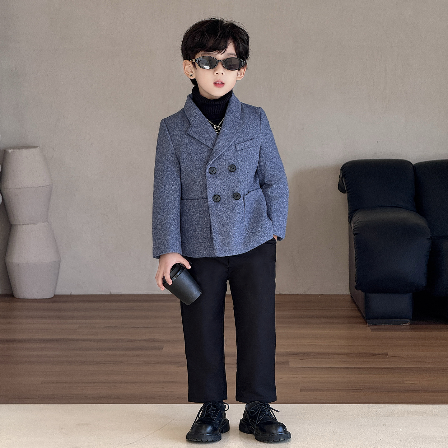 儿童秋冬呢子休闲西装男童加厚男孩小主持人礼服高级感钢琴表演服