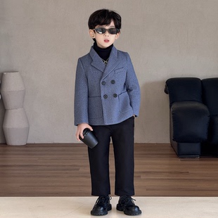 儿童秋冬呢子休闲西装男童加厚男孩小主持人礼服高级感钢琴表演服