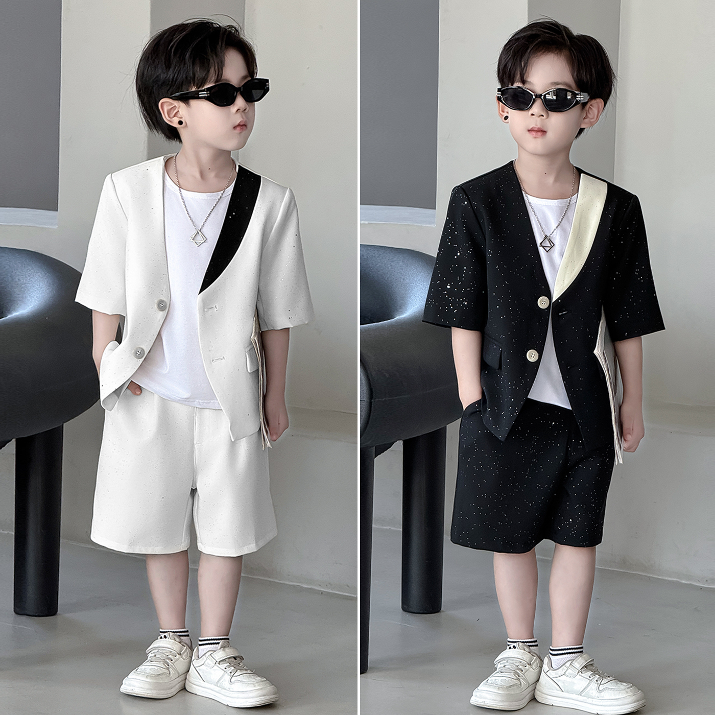 男童夏季小西装套装高级感儿童生日花童礼服中大童男孩出场演出服