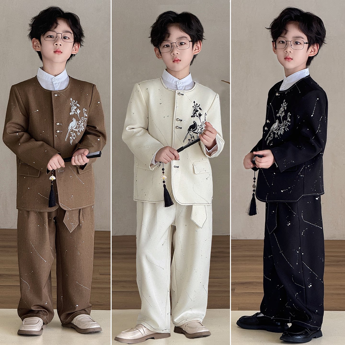 男童新中式西装唐装主持演出服