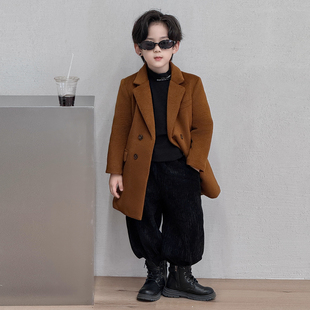 男童加厚呢子大衣帅气儿童冬季夹棉加厚外套中大童英伦风保暖上衣