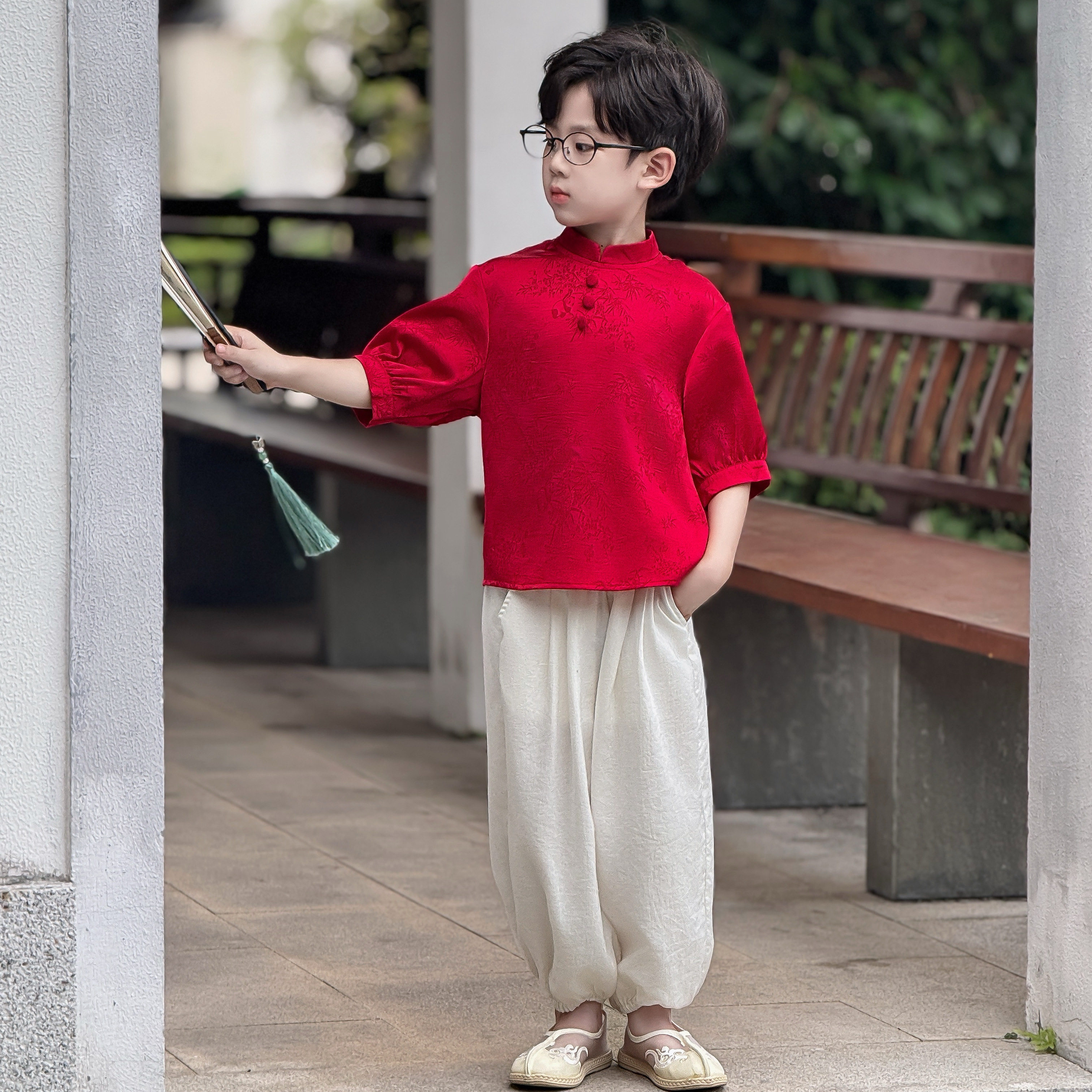 男童新中式立领夏季唐装演出服