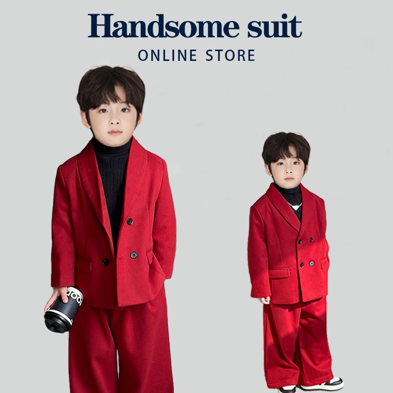 男童秋冬加厚红色过年小西服