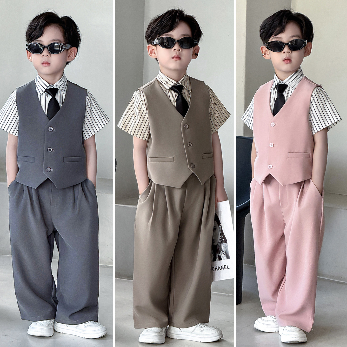 儿童礼服帅气高级感婚礼花童小主持人西服男童夏季时髦生日西装潮