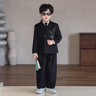 男童2025秋冬季新款儿童新中式刺绣国风小西装套装男孩花童演出服