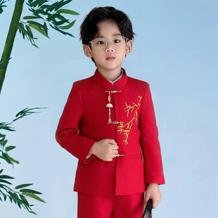 儿童新中式国风小西服男童立领刺绣元旦演出礼服帅气小主持人西装