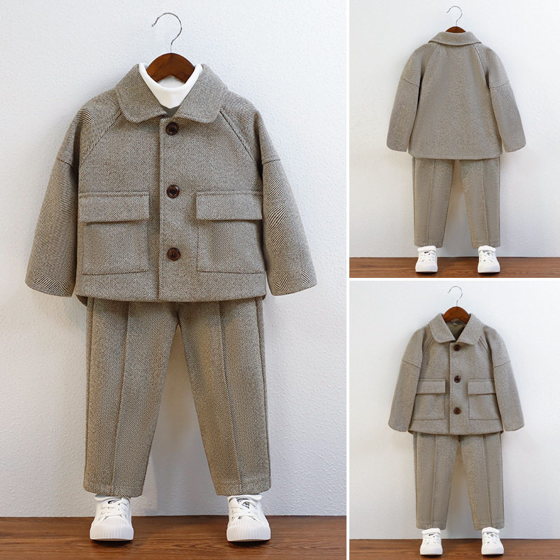 男童休闲西服套装2025新款秋冬加厚儿童洋气三件套男孩帅气小西装