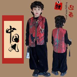 国风儿童汉服2025新款男童拜年服套装新中式秋冬羽绒马甲古风唐装