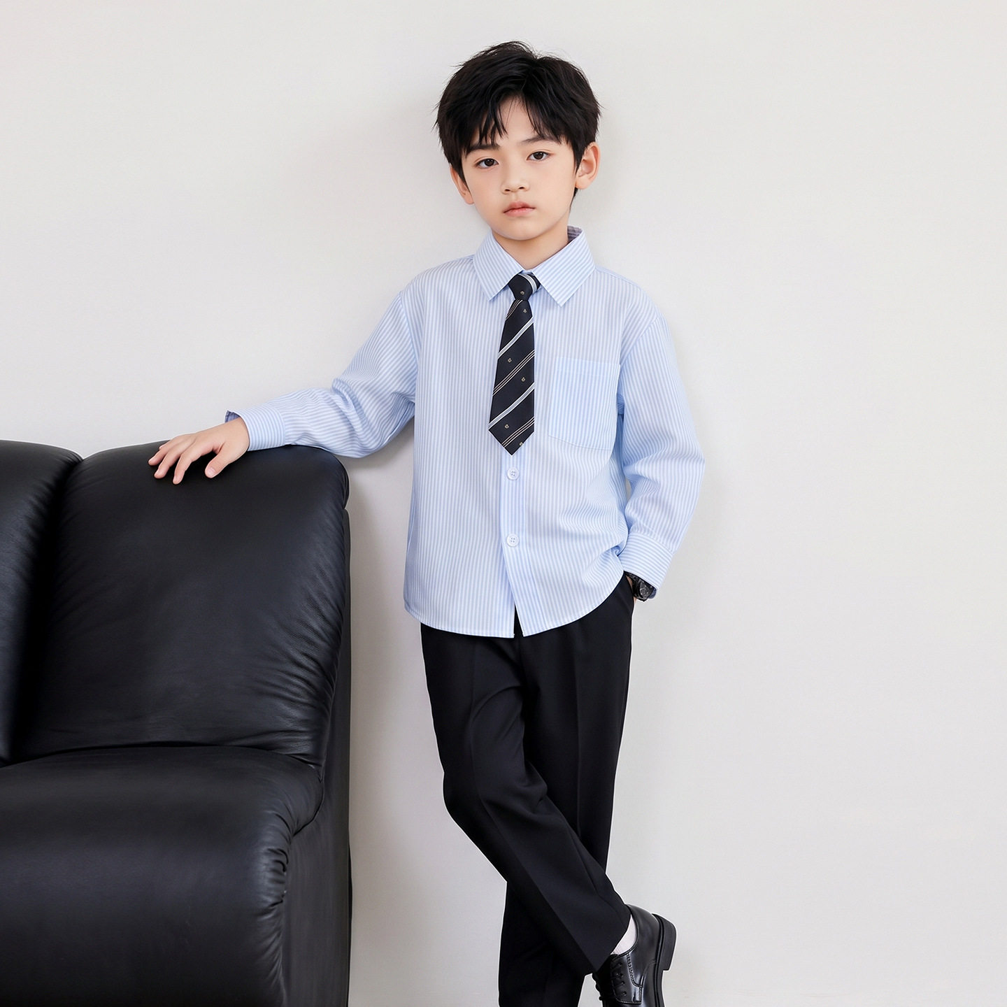 男童秋季新款条纹衬衫礼服套装