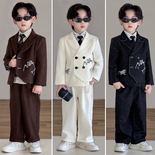 男童高级感主持礼服2025秋冬男孩生日洋气西装套装英伦小少爷西服