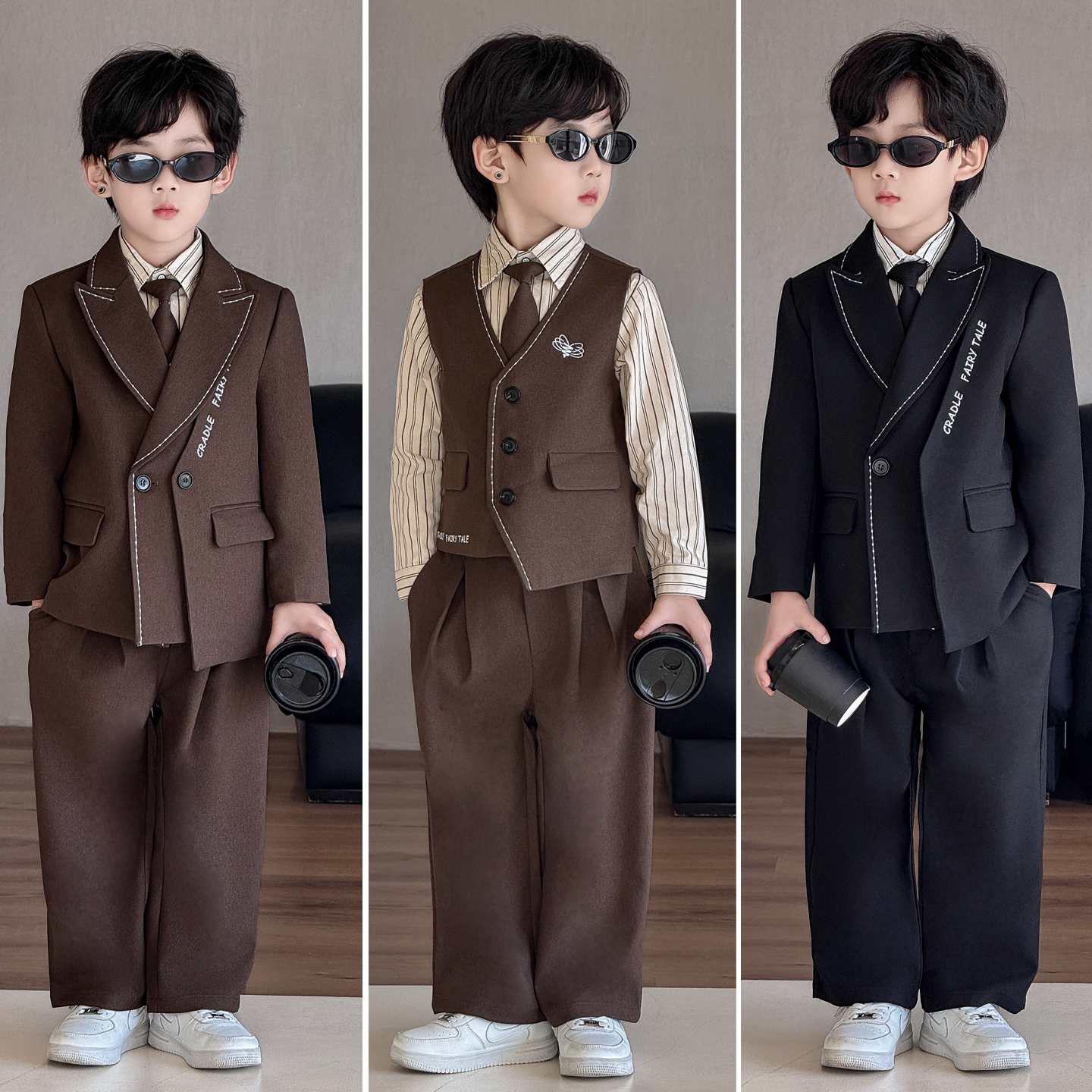 男童礼服高端儿童主持人晚宴会礼服2026新款男孩英伦风钢琴演出服