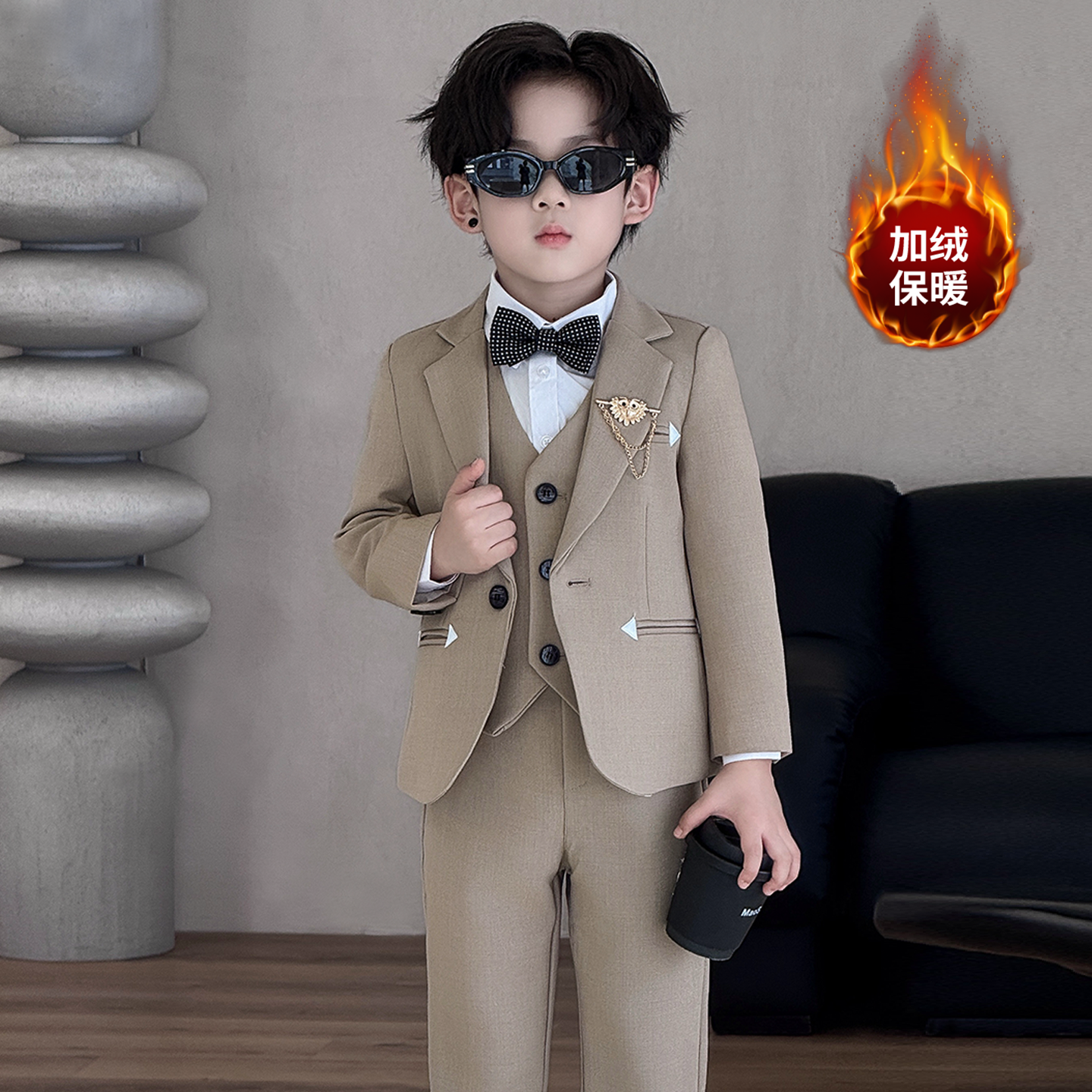 男童秋冬加绒西装礼服套装