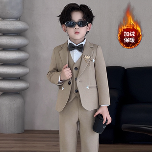 男童礼服秋冬加绒新款花童生日小主持人西服英伦风男孩钢琴演出服