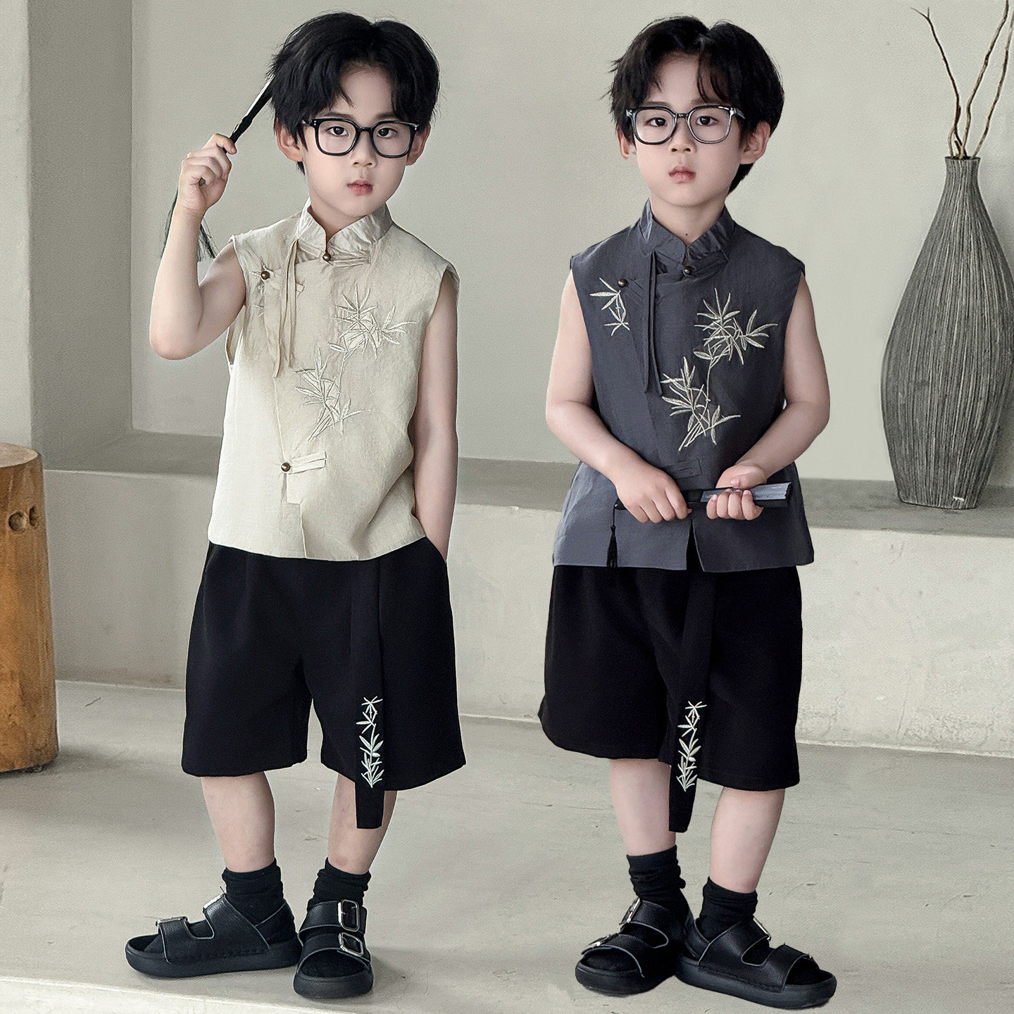 夏季男童国风刺绣唐装演出服图片