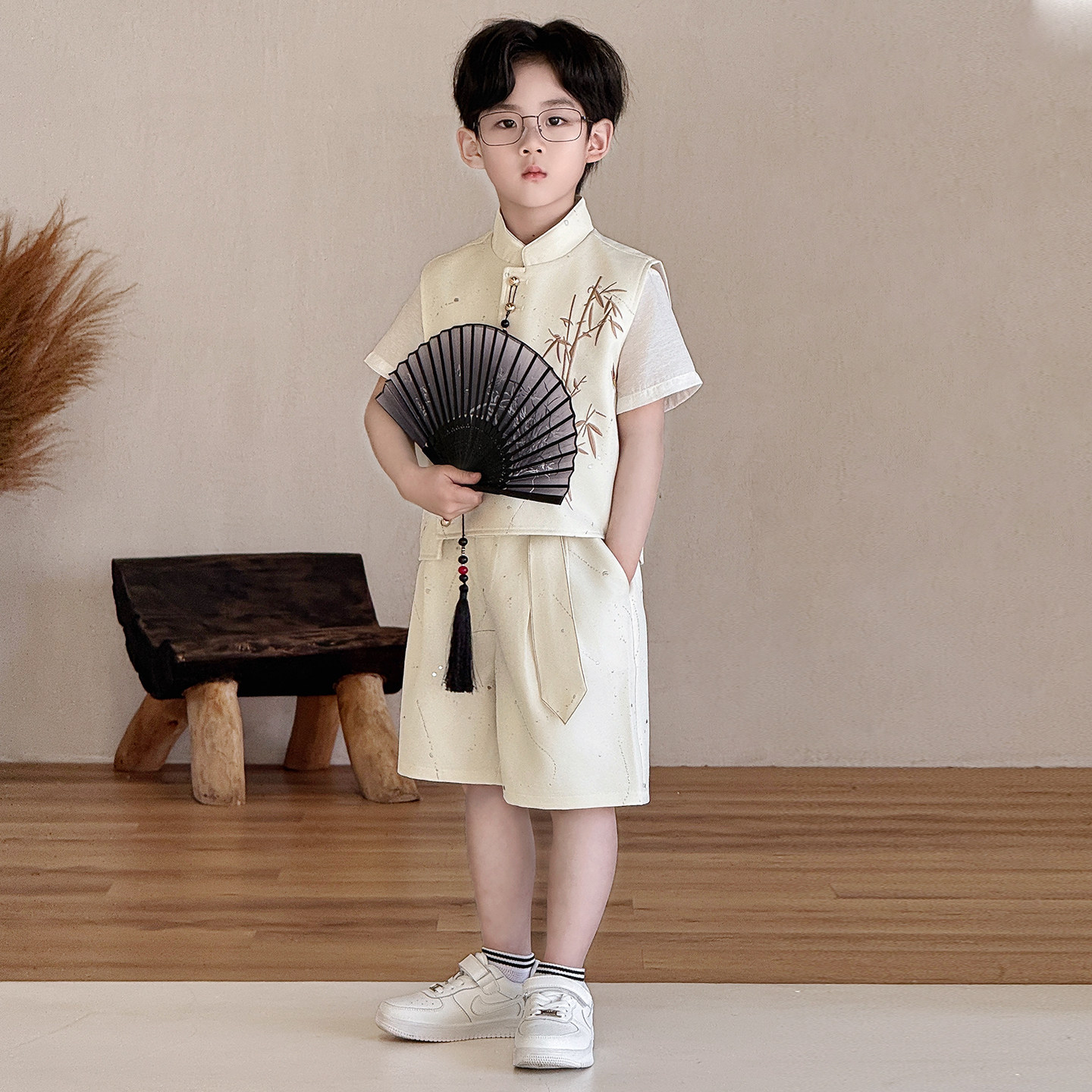 男童西服新中式唐装马甲套装2026夏季新款中国风演出合唱主持礼服