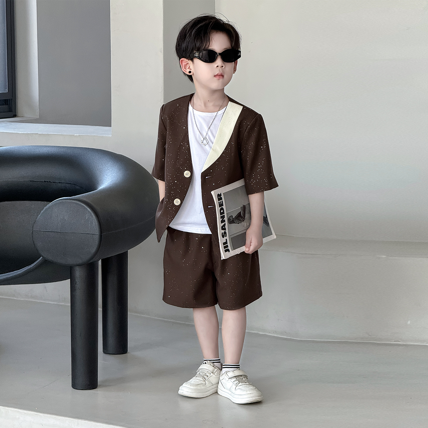 儿童休闲西装套装夏季男童生日小主持人礼服帅气男孩高级感演出服