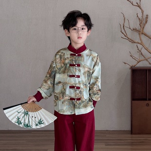 男童汉服新中式儿童秋冬加绒加厚唐装礼服中国风小少爷古风演出服