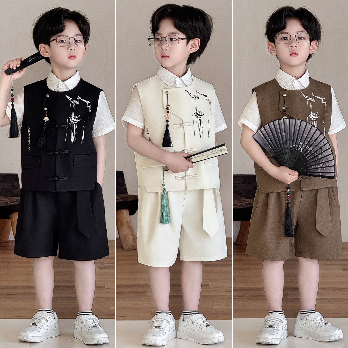男童新中式西服套装2026夏季新款儿童国风演出服男孩花童主持西装