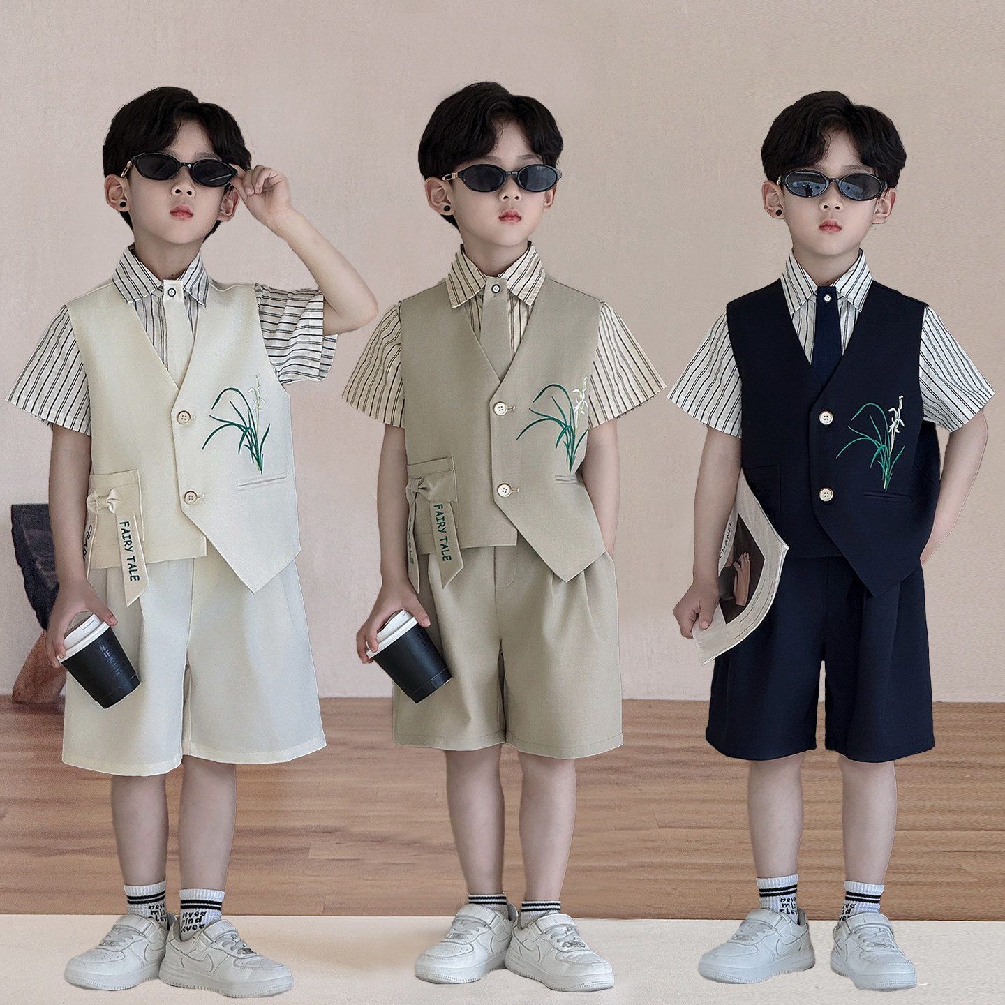 新中式儿童西装套装2026春夏新款男童国风礼服小主持人花童演出服