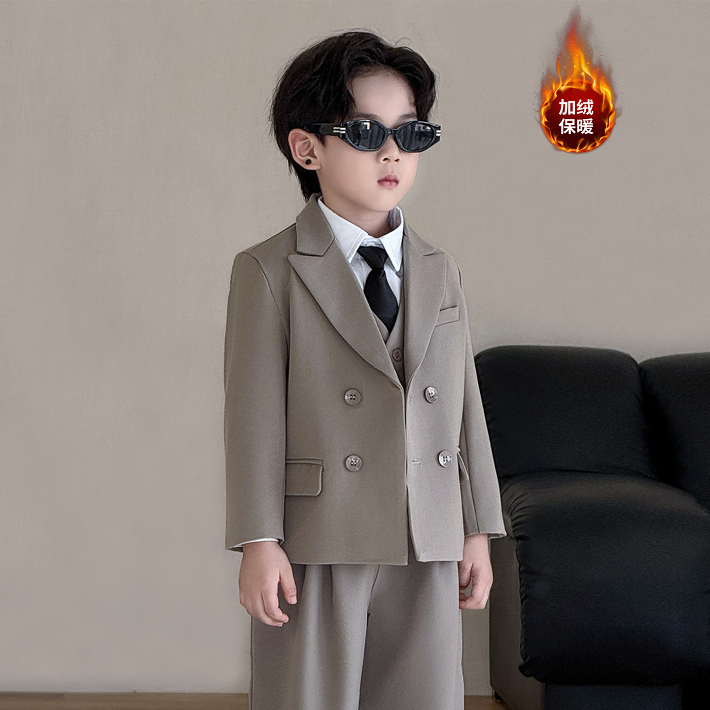 男童新款加绒西装礼服套装