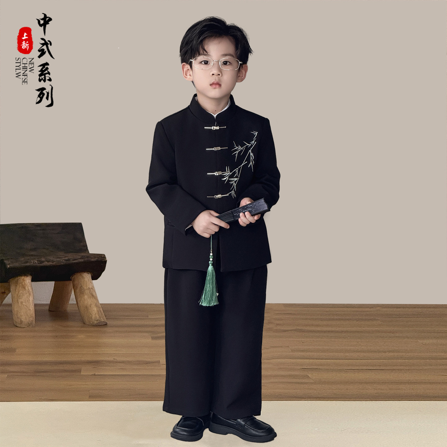 男童新中式国风西装套装2025新款儿童唐装帅气中山装两件套演出服