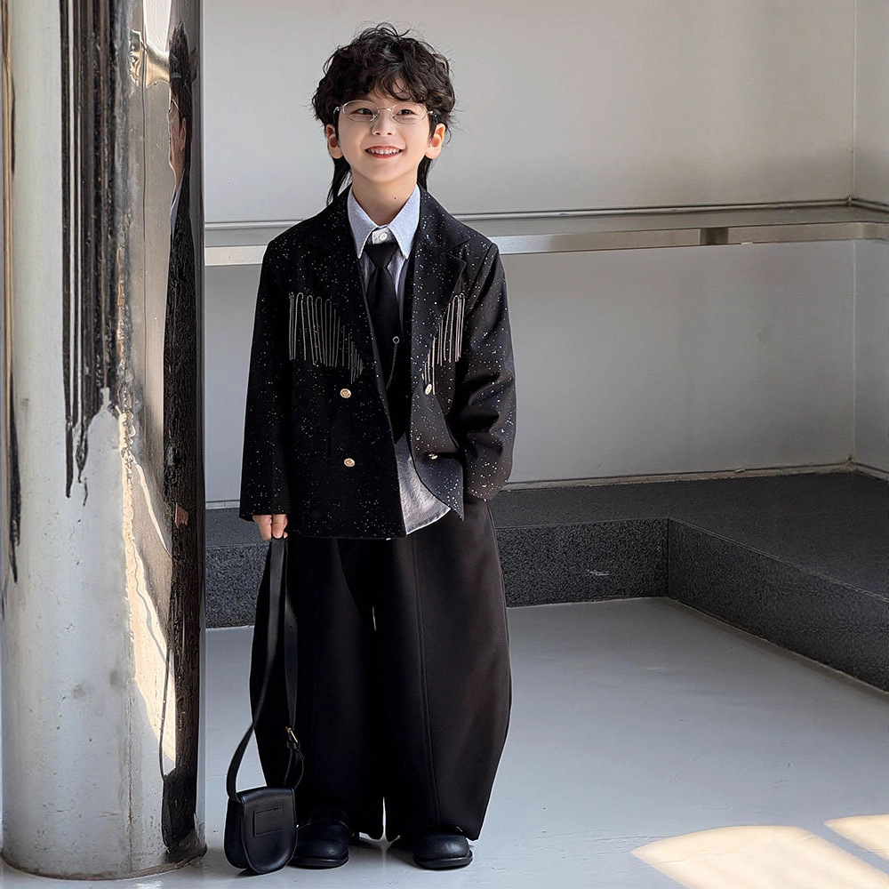 高级感男童西装套装2025春秋新款儿童帅气主持人走秀小西服外套潮