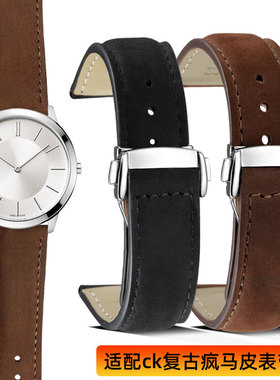 适配ck真皮手表带k3m211/k4d211/k2g211/k2g267复古疯马皮手表链