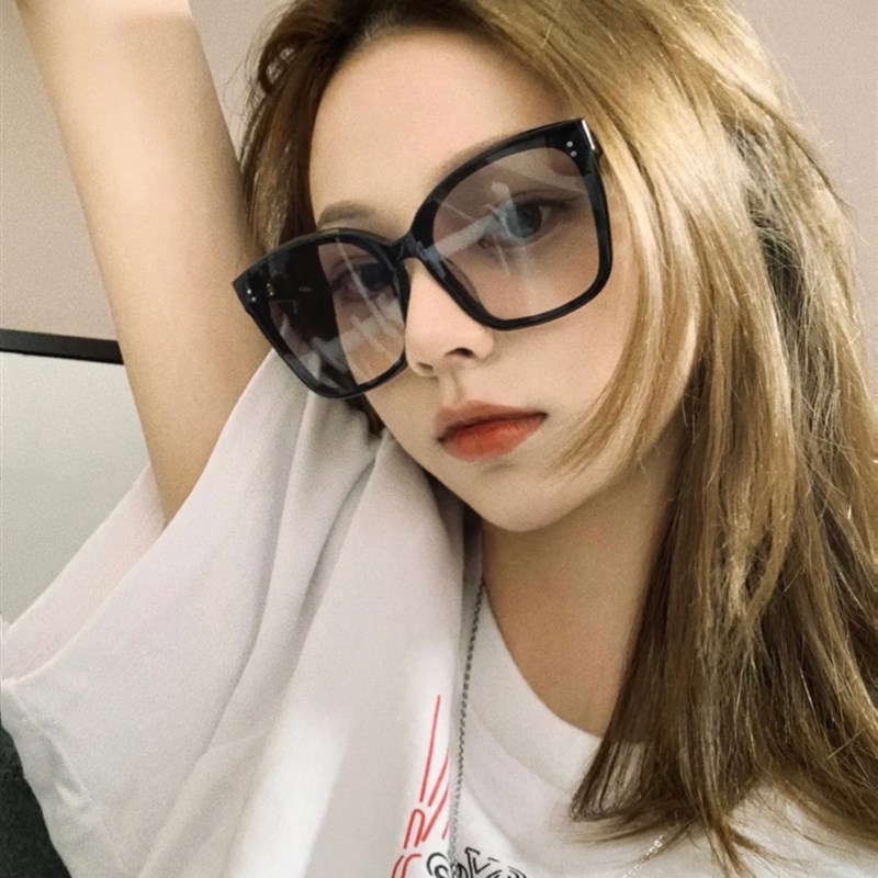 404的店韩版复古超大方框墨镜遮大脸太阳眼镜架T素颜渐变透明蓝女