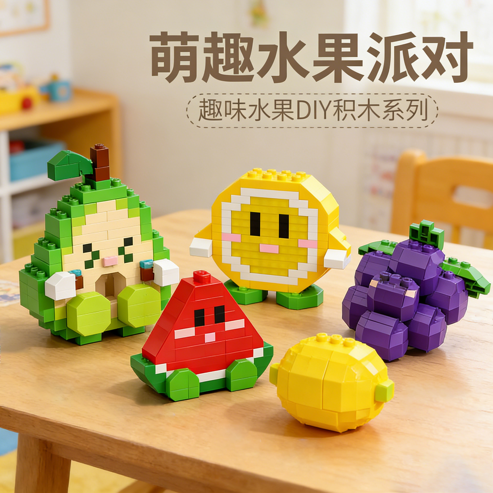 萌趣水果派对拼装模型积木拼图6到12岁儿童益智玩具男孩8生日礼物,玩具/童车/益智/积木/模型,普通塑料积木,淘宝优惠券,粉丝福利购,淘宝优惠卷