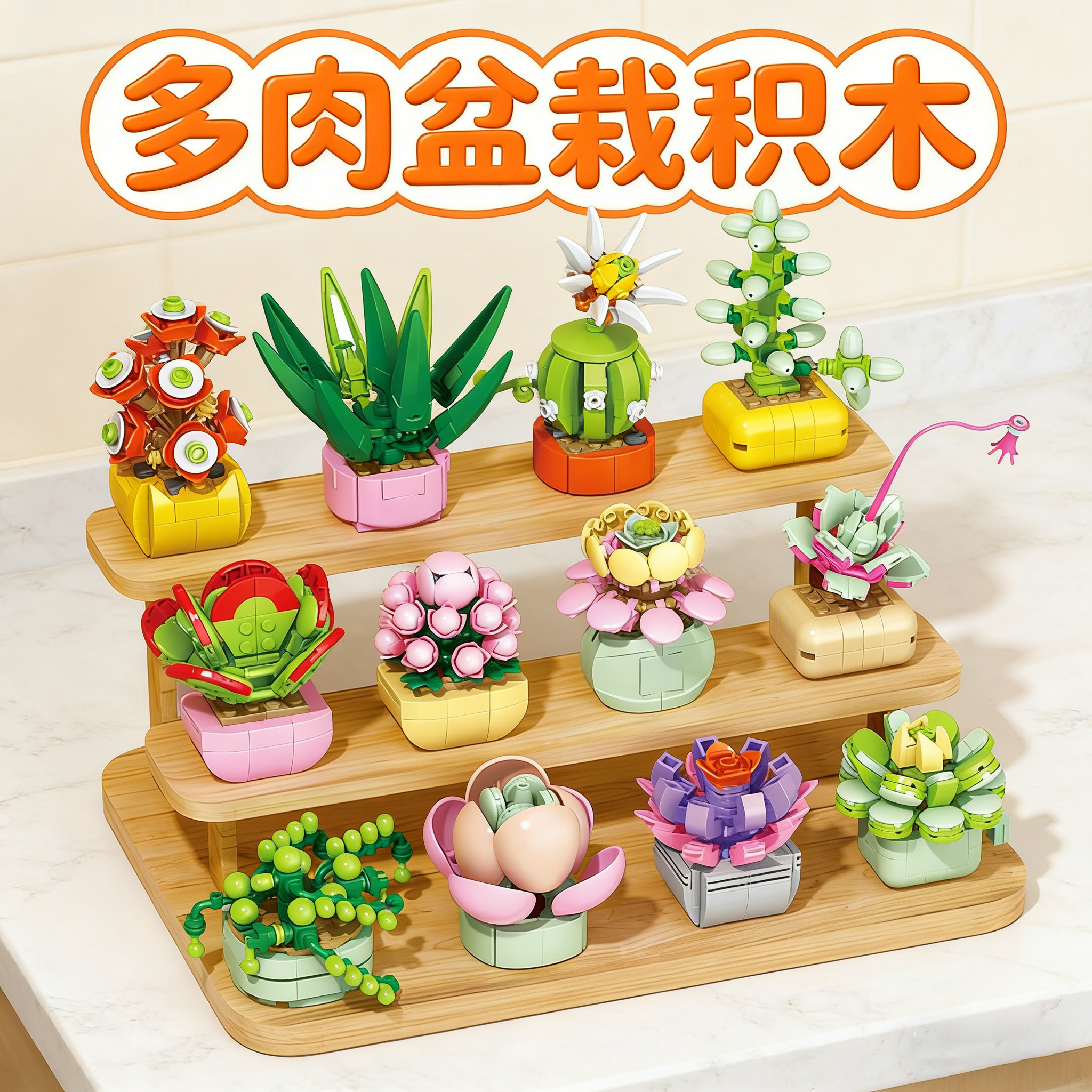多肉花束盆栽拼装模型积木拼图6到12岁儿童益智玩具男孩8生日礼物,玩具/童车/益智/积木/模型,普通塑料积木,淘宝优惠券,粉丝福利购,淘宝优惠卷