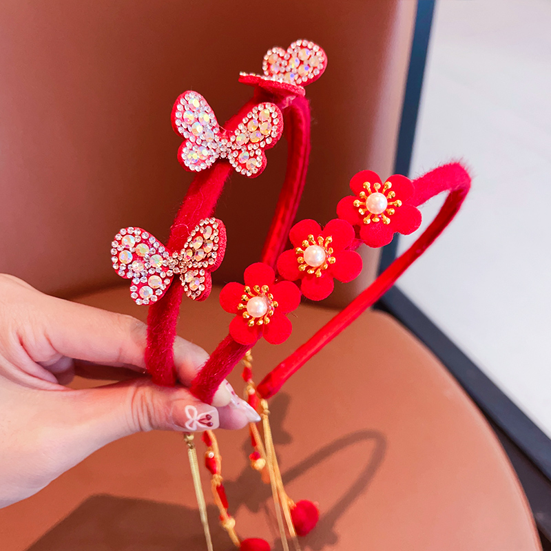 儿童新年发饰发箍小女孩喜庆宝宝过年头饰女童中国风红色发卡头箍