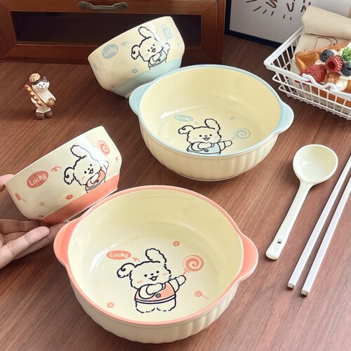 高颜值餐具双耳碗碗盘陶瓷汤碗菜碗面条碗家用新款碗特别漂亮的碗
