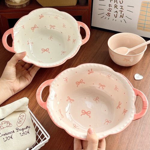 碗具陶瓷泡面碗双耳汤碗一人食餐具漂亮餐具套装特别好看的汤面碗