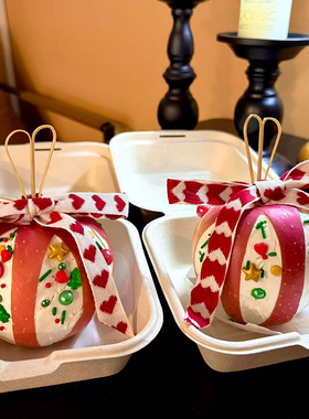 2025爆款圣诞立体苹果酸奶球包装盒纸浆碗冷萃夹苹果糖甜品打包盒