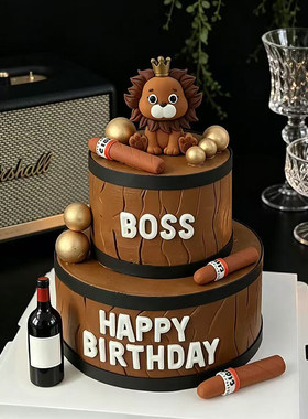 网红坐姿皇冠狮子蛋糕装饰摆件狮子座生日派对红酒雪茄金球插件
