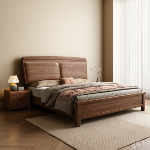 黑胡桃木新中式 实木双人床180x200家庭卧室床广东佛山纯实木大床