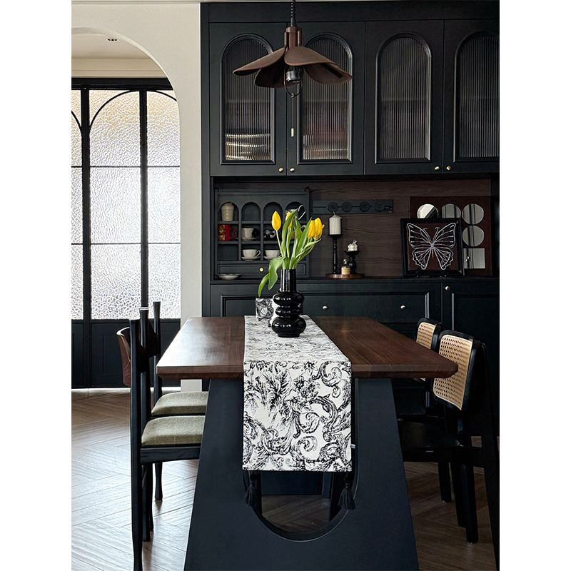 和庭中古餐桌桌旗高级感复中古风法式长方形茶台布布艺电视柜旗布