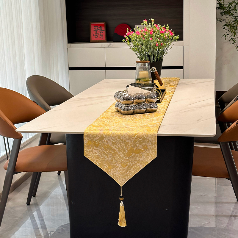 和庭高级感现代简约风金色桌旗轻奢高端复古茶几茶席法式桌布定制