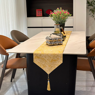 和庭高级感现代简约风金色桌旗轻奢高端复古茶几茶席法式桌布定制