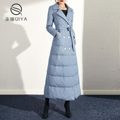 羽绒服2024新款 女冬中长款 白鸭绒长过膝轻薄款 清仓超长款 修身 蓝色