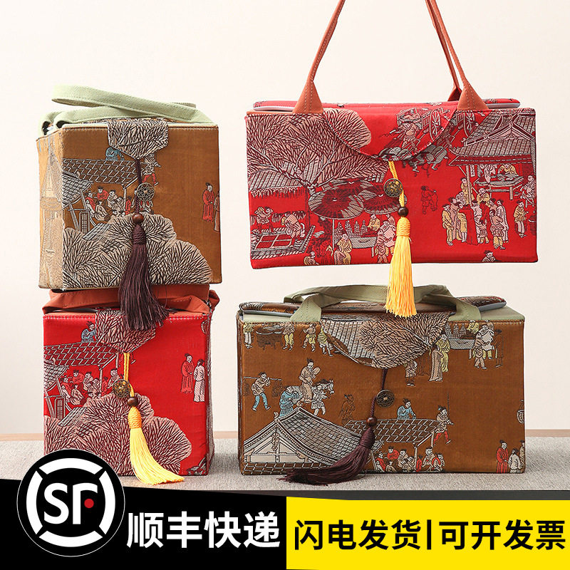 清明上河图茶叶罐铁观音金色空礼盒包装收纳盒盒厂家批发国风设计图片