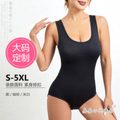 显瘦舒适黑咖米白色排扣无袖 大码 5XL女士高弹低领吊带修身 连体衣