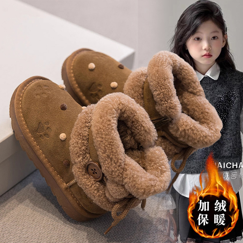 女童雪地靴2025新款冬季儿童复古短筒棉鞋加绒加厚韩版休闲鞋潮酷