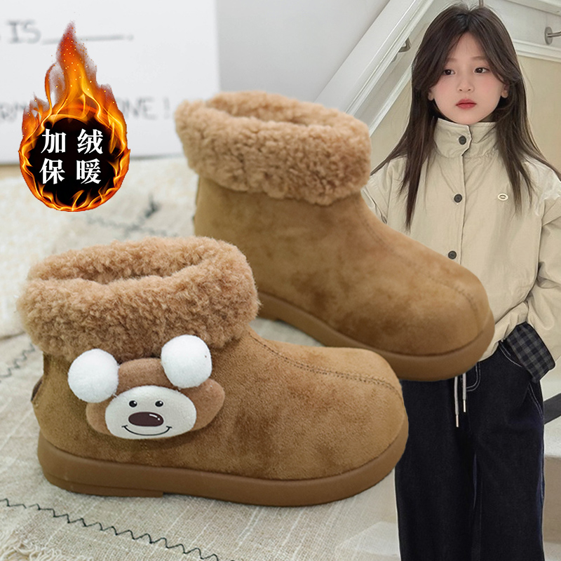 2025秋冬新款儿童雪地靴玩偶洋气爆款女童卡通可爱小熊高帮勃肯靴