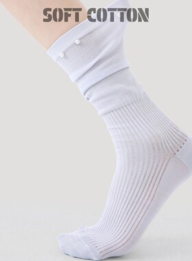 日系学院风堆堆袜女士春夏季薄款珍珠装饰竖纹坑条中筒长袜ins潮