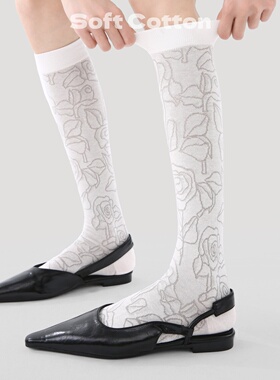 袜子女士2026新款爆款白色氛围感小腿袜春夏季薄款及膝长筒堆堆袜