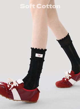 袜子女中筒春夏季超薄网眼透气韩版布标芭蕾风蝴蝶结堆堆袜学生