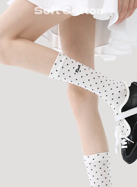 袜子女中筒新款爆款外穿ins潮白色波点学院风堆堆袜配德训鞋袜子