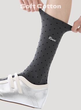 袜子女潮网红款堆堆袜刺绣字母灰色学院风中筒袜日系波点长袜春夏