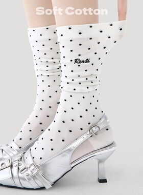 堆堆袜女春夏季松口不勒脚白色波点中筒袜韩版刺绣字母长袜子薄